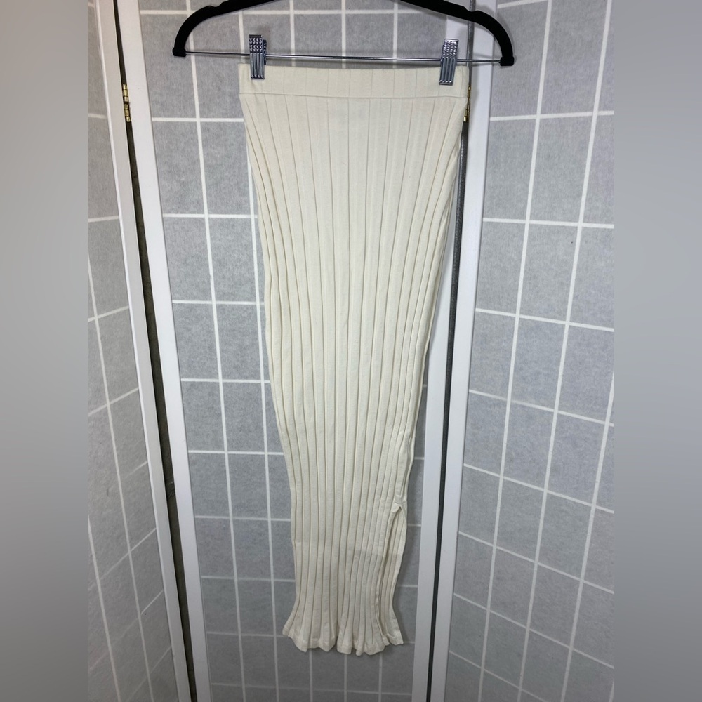 Rosae Paris Les Jasper Cream Ribbed Pencil Skirt